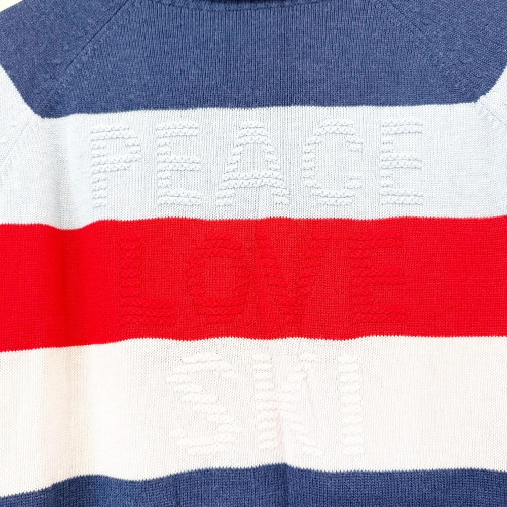 Krimson Klover Joni Striped Embossed Peace Love Ski Blue Red Embossed Sweater - Picture 7 of 9